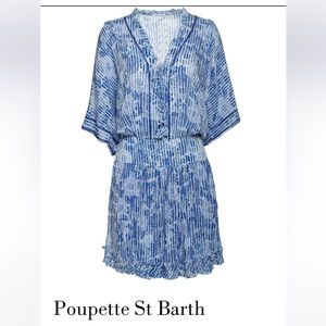 Poupette St. Barth Mini Dress Madie V in Blue Begounia  Size Small, Brand New
